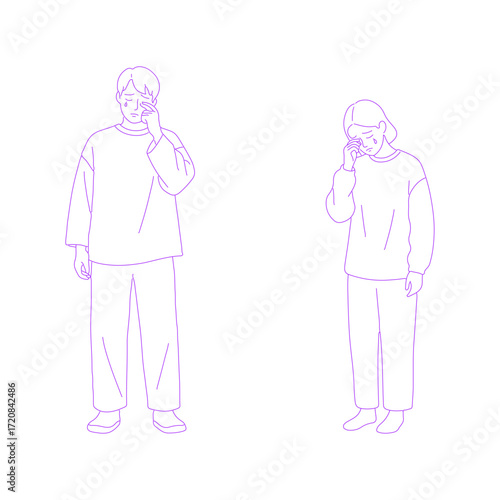 Line art illustration of a crying person