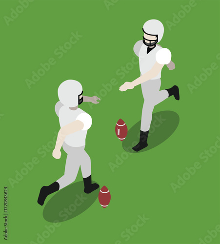 American Football Player Kicking Isometric Vector Set