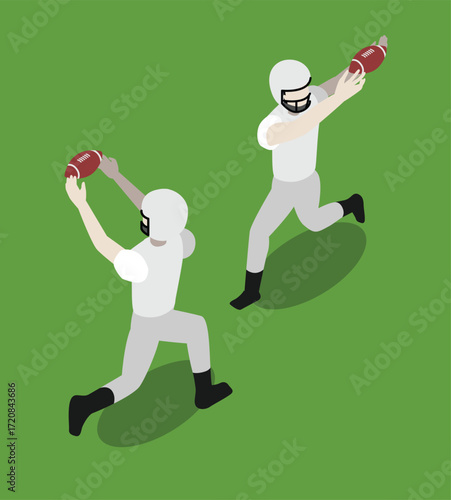 American Football Player Receiving Isometric Vector Set