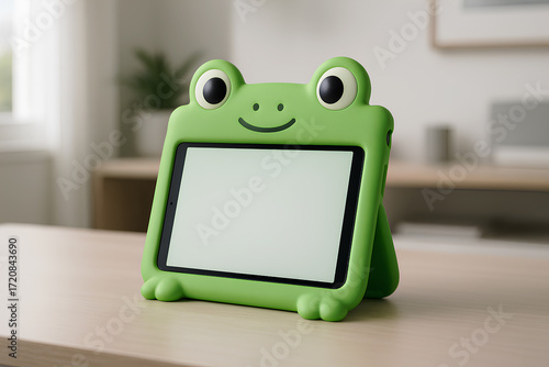 Cute Green Frog Tablet Case for Kids with Blank Screen