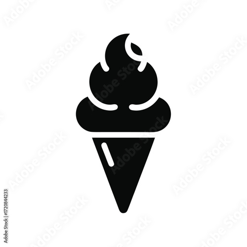 Simple black silhouette icon of an ice cream cone with a waffle cone and scoop perfect for food and dessert branding