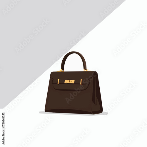 Vector Illustration of Elegant Handbag in Modern Minimalist Style with Dark Brown Color