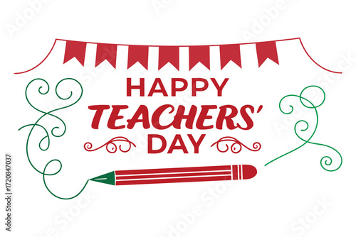 Happy Teacher's Day graphic design with red and green colors