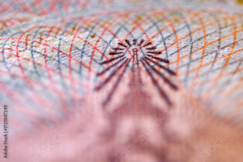 Detailed Close-up of Intricate Printing Patterns on Currency Note