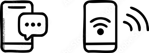 Mobile Phone Communication and Wireless Connectivity Icons.