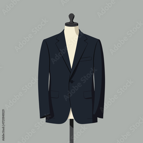 Vector Illustration of Business Suit Jacket in Modern Minimalist Style with Dark Blue Color