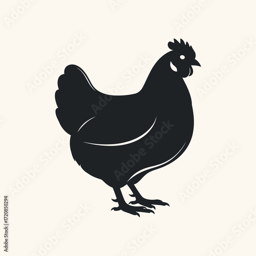 Silhouette of a chicken standing on a light background.