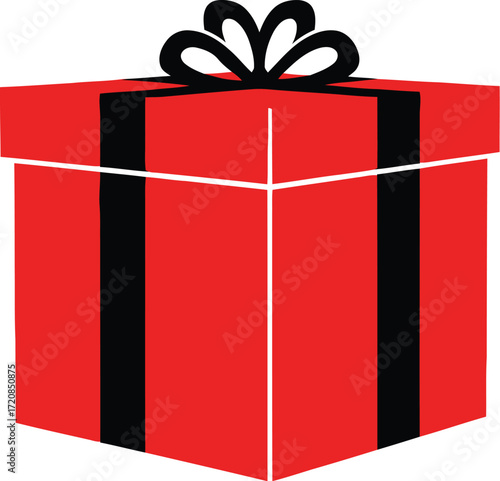 Vibrant red gift box with black ribbon bow, perfect for celebrations and surprises