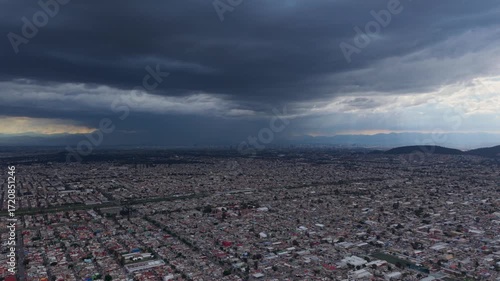 Drone footage of intense rainfall in Ecatepec Mexico during afternoon