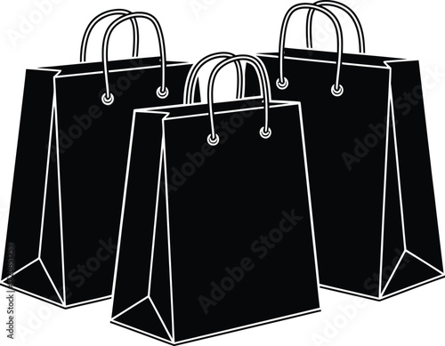 Three simple black shopping bags arranged together, ready for purchases