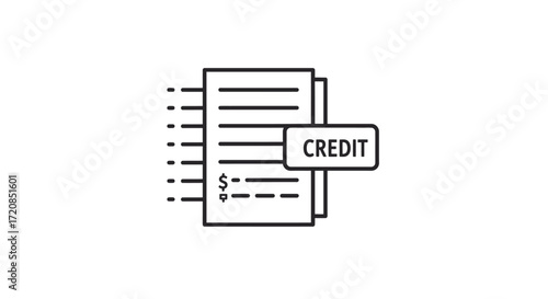 Line art icon of a credit report with data transfer.