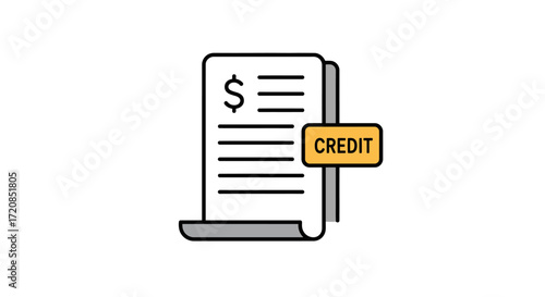 Illustration of a document with a dollar sign and a credit label, representing financial transactions.