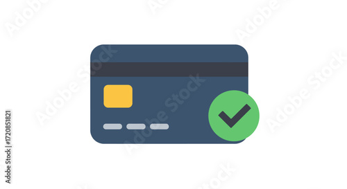A graphic illustration of a credit card with a green check mark, signifying successful payment or validation.
