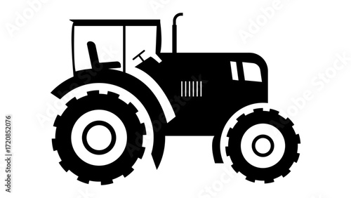 Black Tractor Icon Vector, Side vView