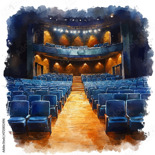 Scottish Indie Theatre, watercolor vector, isolated on a white background.