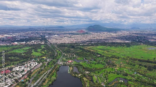 Aerial drone footage of wetlands in Xochimilco's ecological zone, a UNESCO designated site in southern Mexico City