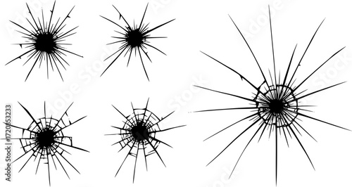 Cracked glass. Broken window, shattered glassy surface and break windshield glass texture. Broken window, shattered glassy surface and break windshield glass texture silhouette. EPS version.