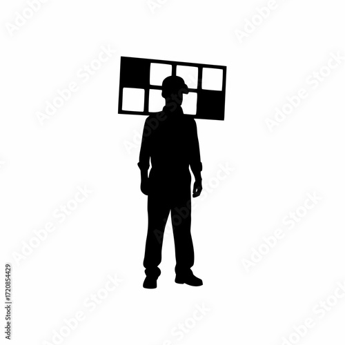 Silhouette of a security guard monitoring cctv screens on a white background