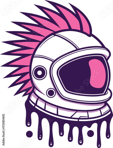 Vector art of astronaut helmet with pink mohawk and dripping base