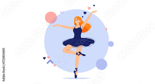 Ballet dancer in elegant pose with abstract shapes.