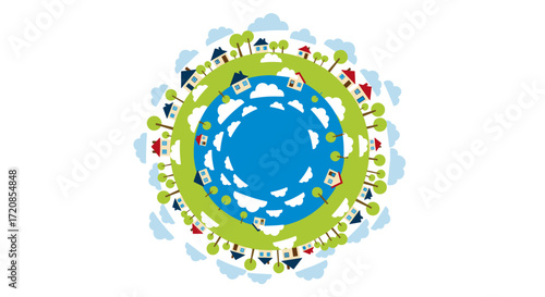 Illustration of a happy community living on a globe.