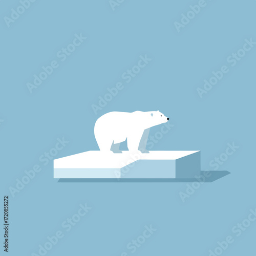 Minimalist Vector Illustration of Polar Bear on Ice Floe in Cool Blue Tones in Modern Style