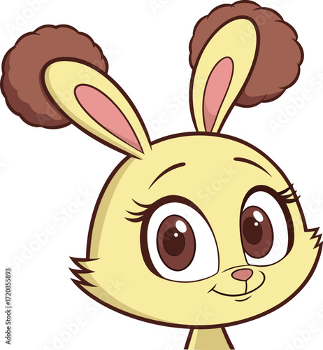 Vector art of cute cartoon yellow bunny rabbit with fluffy brown ears and big eyes