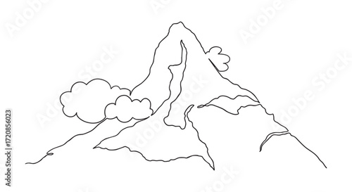 Wallpaper Mural One Line Mountain Drawing with Clouds Torontodigital.ca
