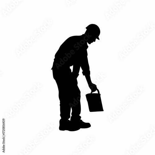 Silhouette of a worker replacing a server hard drive on a white background