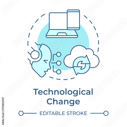 Technological change soft blue concept icon. Adopting new digital tools. Type of organizational shift. Round shape line illustration. Abstract idea. Graphic design. Easy to use in presentation