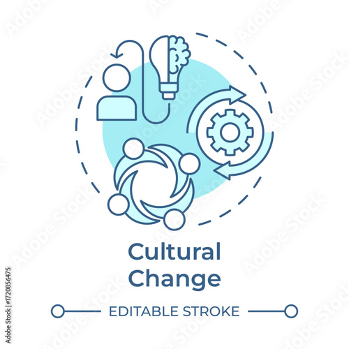 Cultural change soft blue concept icon. Sharing values, beliefs, behaviors. Type of organizational shift. Round shape line illustration. Abstract idea. Graphic design. Easy to use in presentation