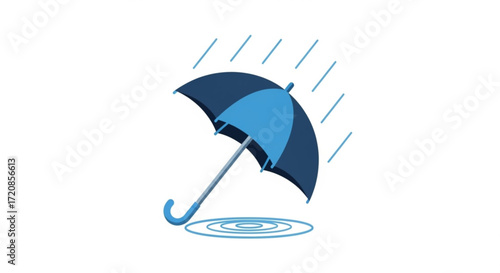 Blue umbrella in the rain vector illustration for weather forecast and protection from rainy season design