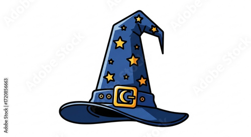 Blue wizard hat with stars vector illustration for halloween costume and magical themes design element art