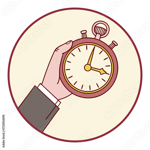 Vector art of hand holding a stopwatch, symbolizing time management and the importance of punctuality in business