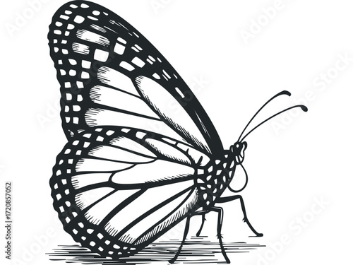Monarch Butterfly Silhouette. Vector hand drawn illustration