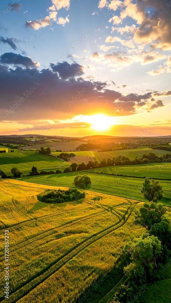 Obraz premium Panoramic sunset over a rural landscape