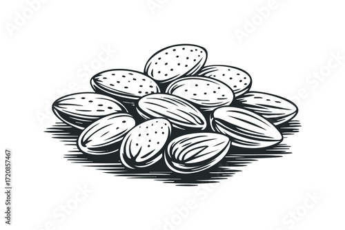 Pile of Almonds. Vector hand drawn illustration