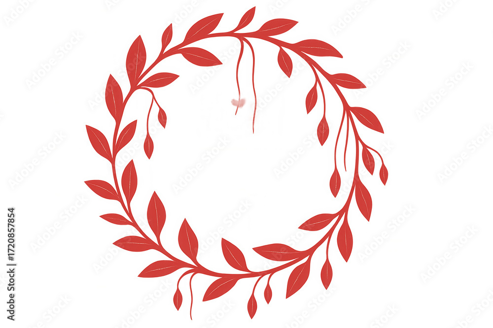 Fototapeta premium Red floral wreath design creating a decorative circle frame, botanical element with transparent background