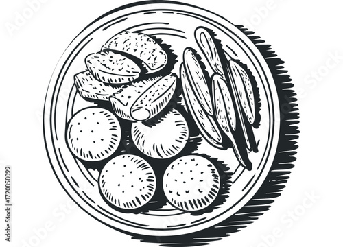 Hand drawn dish with food Transparent. Vector hand drawn illustration