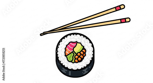 Delicious sushi roll with chopsticks vector illustration for japanese food and asian cuisine lovers design