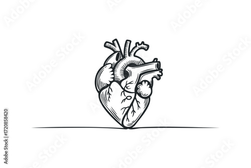 Anatomical heart with line detail transparent. Vector hand drawn illustration