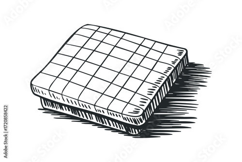 Quilted Mattress Sketch Isolated. Vector hand drawn illustration