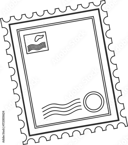 Minimalist blank postage stamp border outline icon with perforated edges.