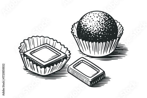 Hand Drawn Chocolate Candy Assortment. Vector hand drawn illustration
