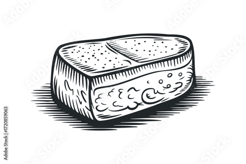 Sketchy Sponge Block Isolated on White. Vector hand drawn illustration