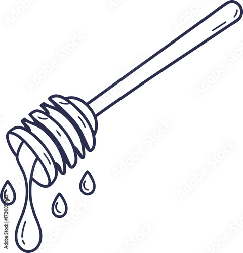 Minimalist honey dipper icon with dripping honey in clean outline style.