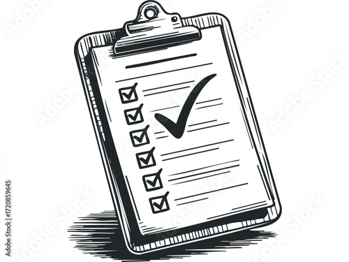 Checklist Clipboard with Completed Task. Vector hand drawn illustration