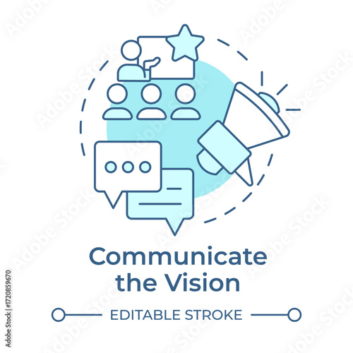 Communicate vision soft blue concept icon. Sharing message in organization. Kotter change management model. Round shape line illustration. Abstract idea. Graphic design. Easy to use in presentation