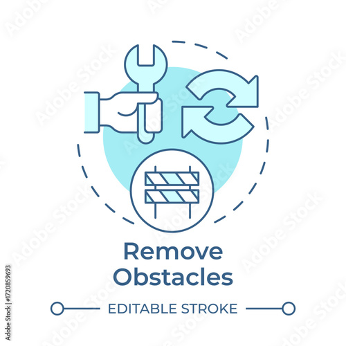 Remove obstacles soft blue concept icon. Eliminating barriers for progress. Kotter change management model. Round shape line illustration. Abstract idea. Graphic design. Easy to use in presentation