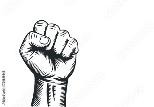 Fist raised in solidarity and protest. Vector hand drawn illustration